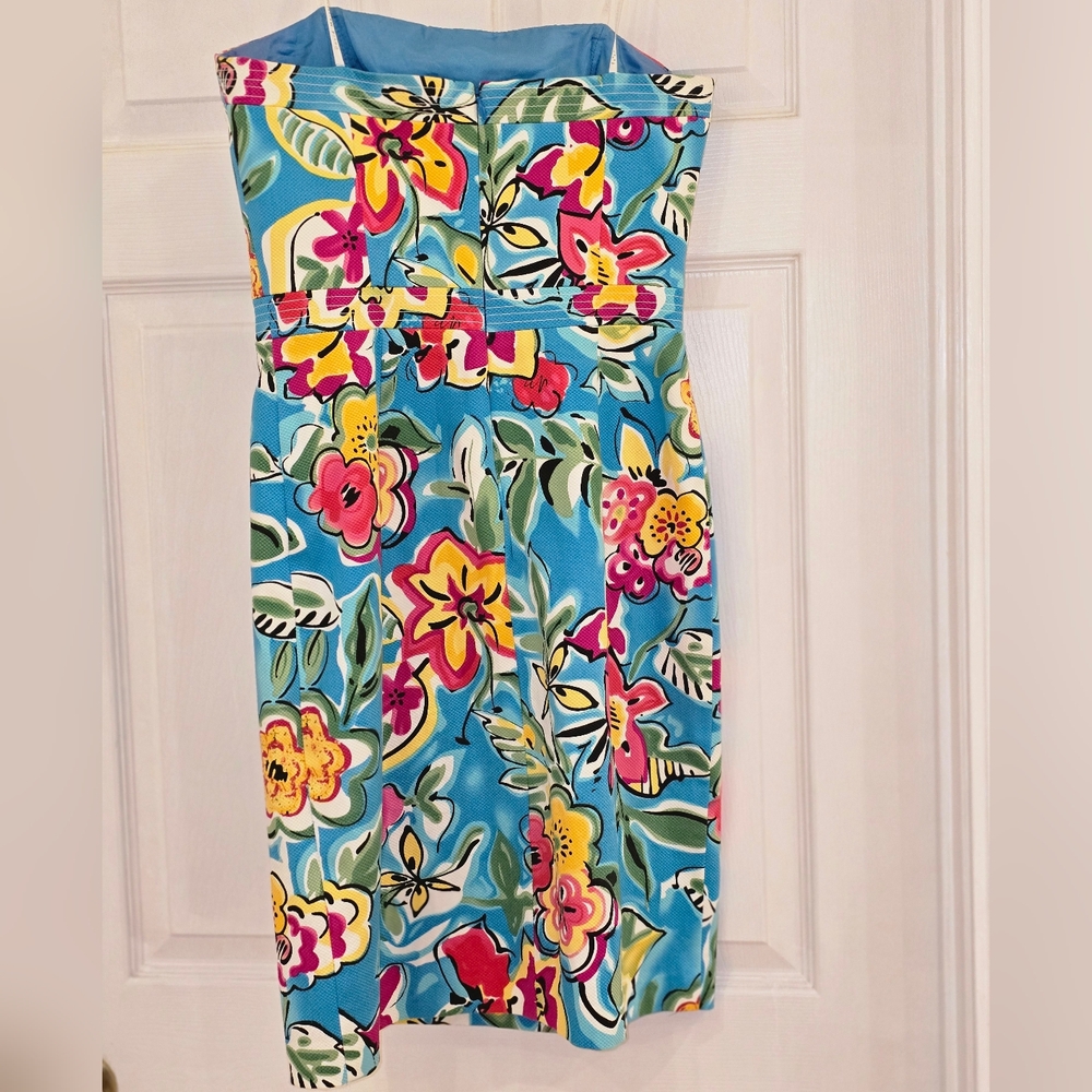 David Meister Strapless Floral Dress - Blue and Yellow - Picture 2 of 4